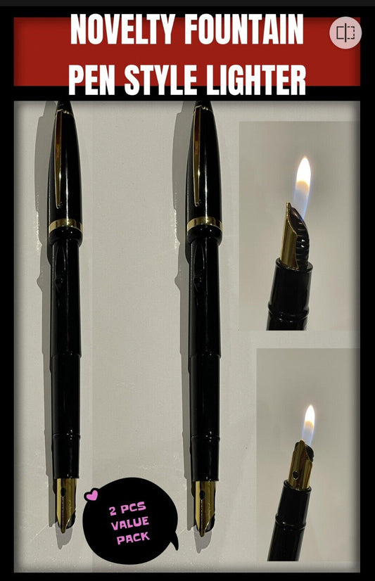 2pcs Retro Classic Fountain Pen Style Novelty Lighter Refillable With Butane Gas