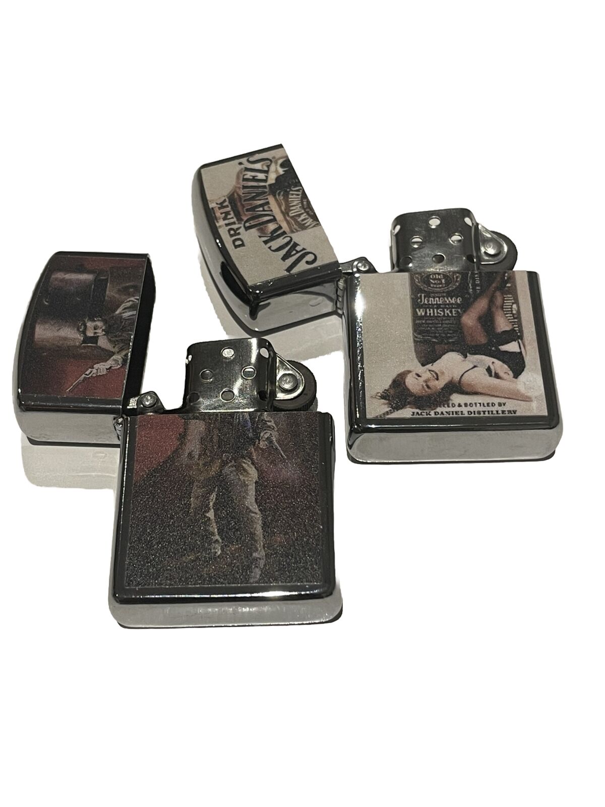 4 PCs Lighter Set Windproof  Playboy Cover Design Jack Daniels And Ned Kelly Set