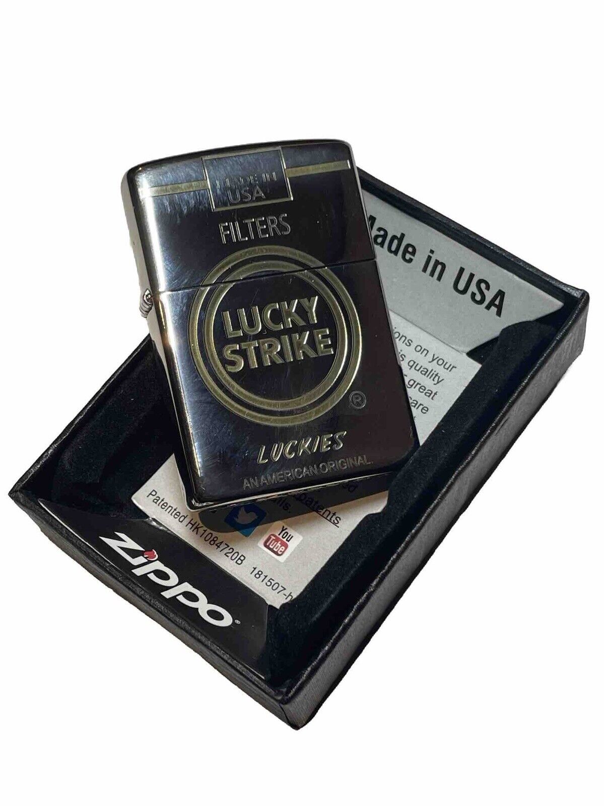 Armour Zippo Lighter Lucky Strike Filters Engraved Both sides Fluid Flint Gift