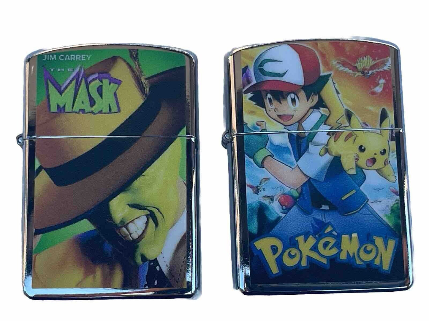 4pcs Windproof Oil Lighters Novelty Super Mario Pokémon Mask Designs Lighter Oil