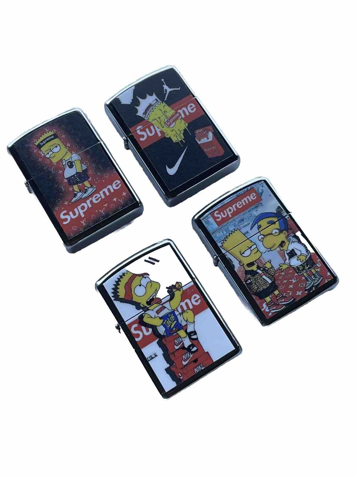 4 PCs Windproof Oil Lighters Set Novelty Supreme Bart Simpson Character Lighters
