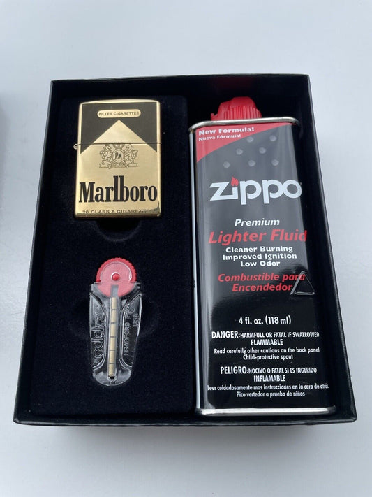 Zippo Lighter Marlboro Polished Brass Flints Gift  Promotional Product Made USA
