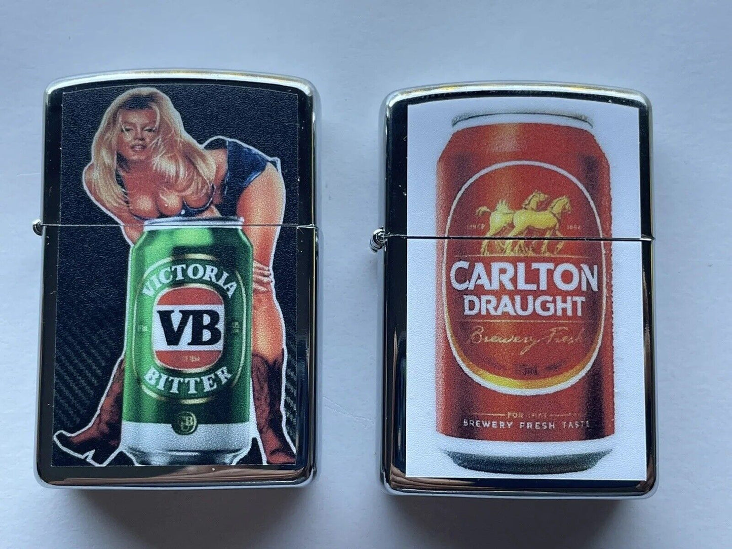 4 PCs Windproof Oil Lighters Set Supreme Red Bull VB And Carlton Draught Beers