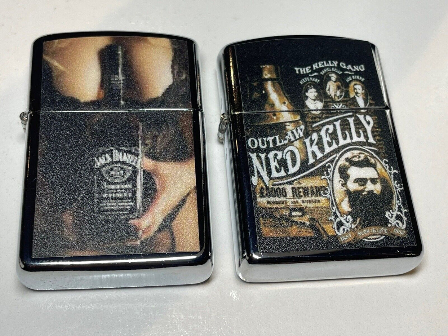 4 PCs Windproof Oil Lighters Vintage Designs Jack Daniels Ned Kelly Pears Soap