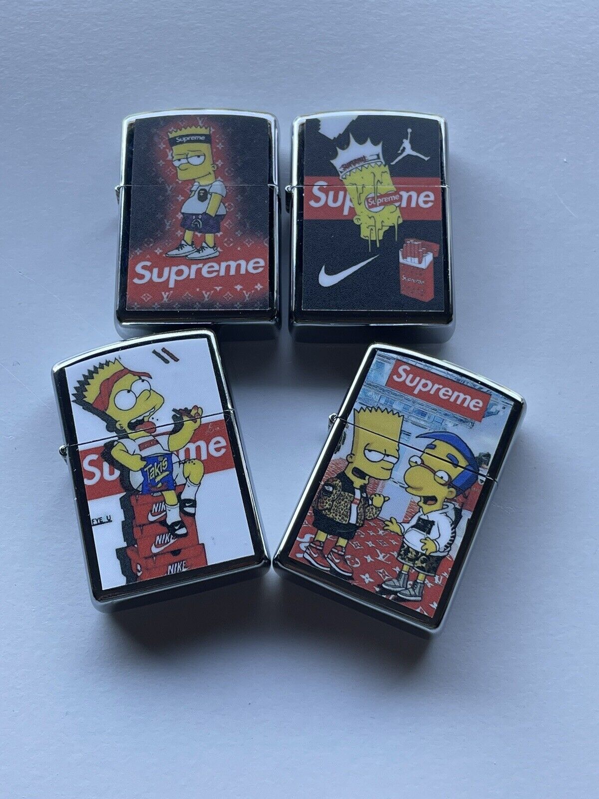 4 PCs Windproof Oil Lighters Set Novelty Supreme Bart Simpson Character Lighters