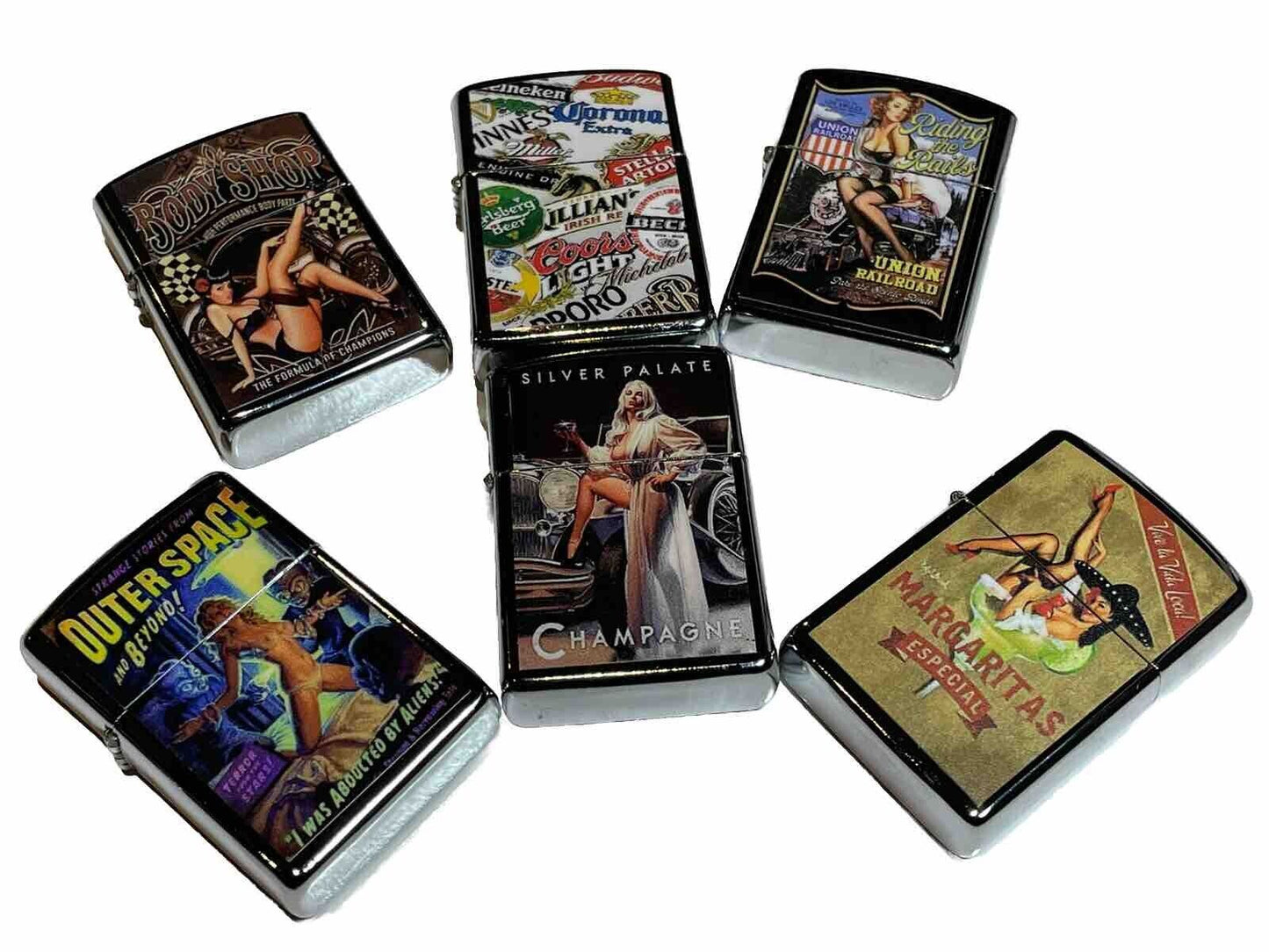 6 Pack Windproof Oil Lighters Retro Novelty Designs Hobbies Winter Lighter Fun