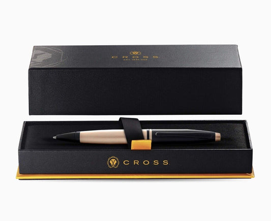Genuine Cross Calais Brushed Rose Gold Plate and Black Lacquer Ballpoint Pen USA
