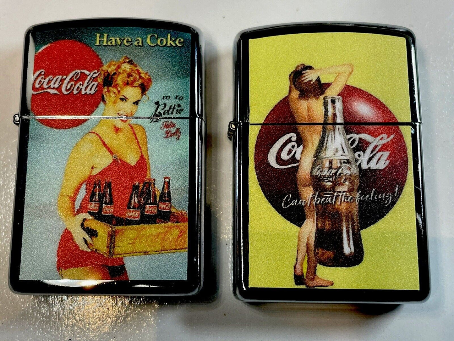 4 PCs Windproof Oil Lighters Coke Coca Cola Novelty Designs Start Collect Hobbie