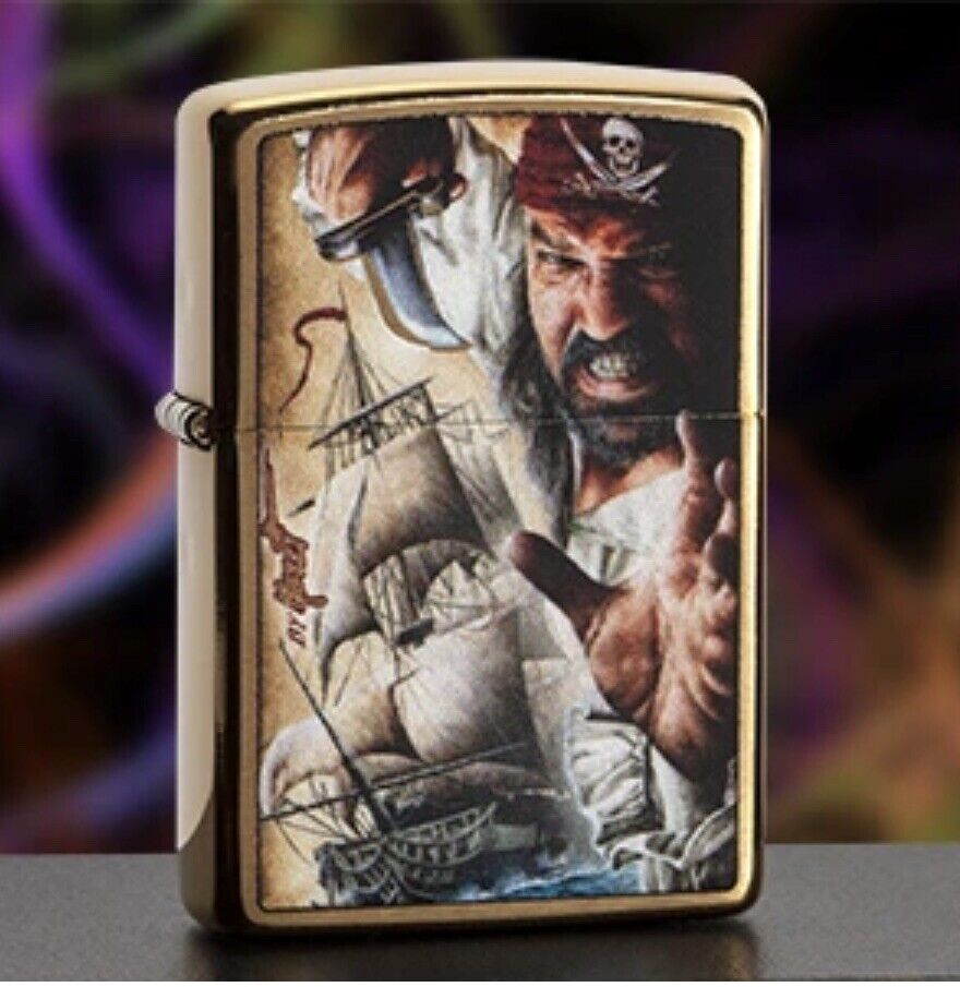 Genuine Zippo Lighter Mazzi Pirate Ship Art Work Brass Nautical Collection Gift