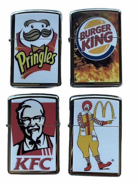4 PCs Windproof OiL Lighters Novelty Item McDonald's KFC Burger King Pringles