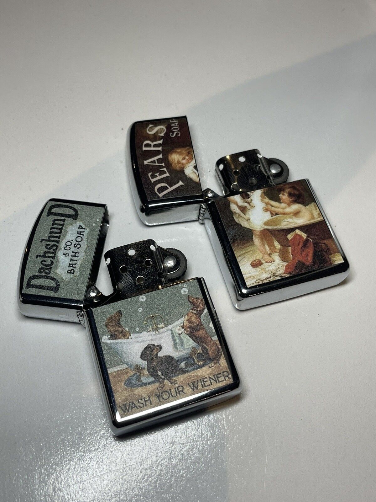 4 PCs Windproof Oil Lighters Vintage Designs Jack Daniels Ned Kelly Pears Soap
