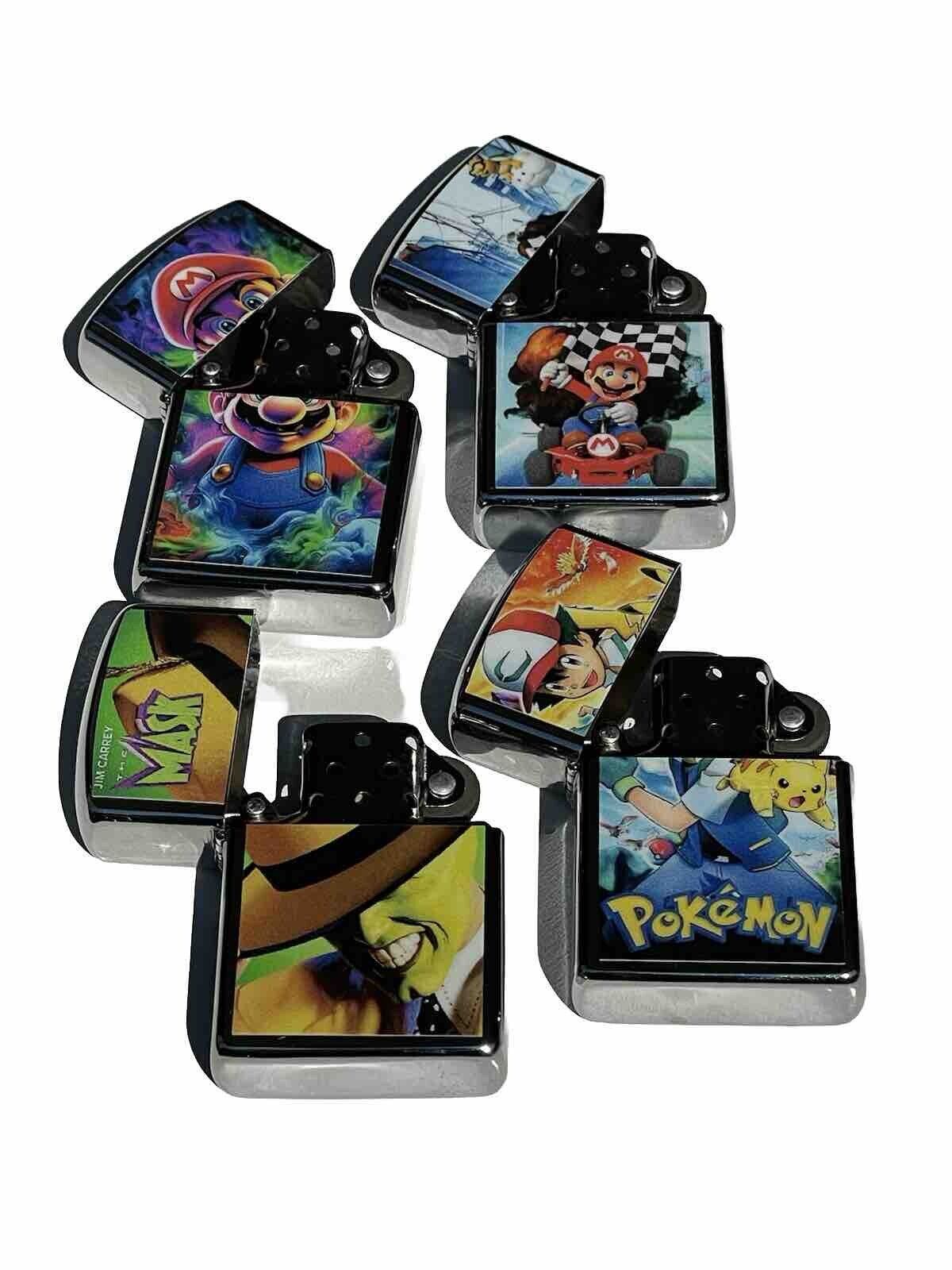 4pcs Windproof Oil Lighters Novelty Super Mario Pokémon Mask Designs Lighter Oil
