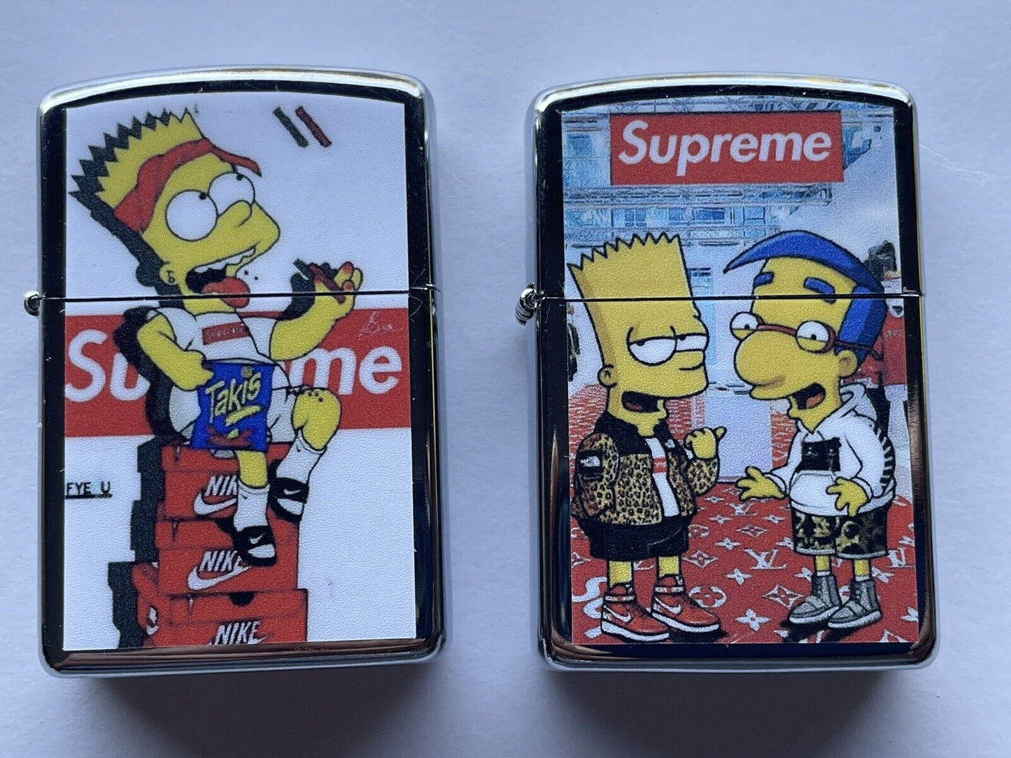 4 PCs Windproof Oil Lighters Set Novelty Supreme Bart Simpson Character Lighters