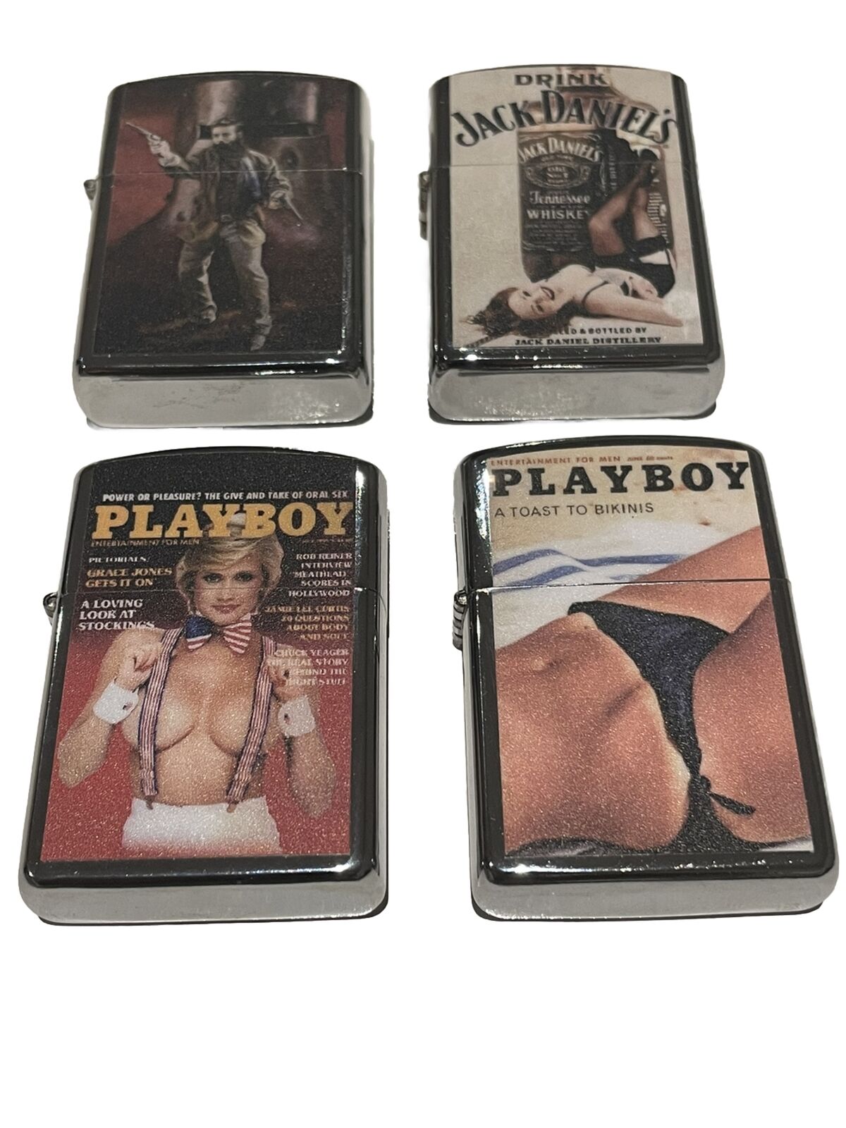 4 PCs Lighter Set Windproof  Playboy Cover Design Jack Daniels And Ned Kelly Set