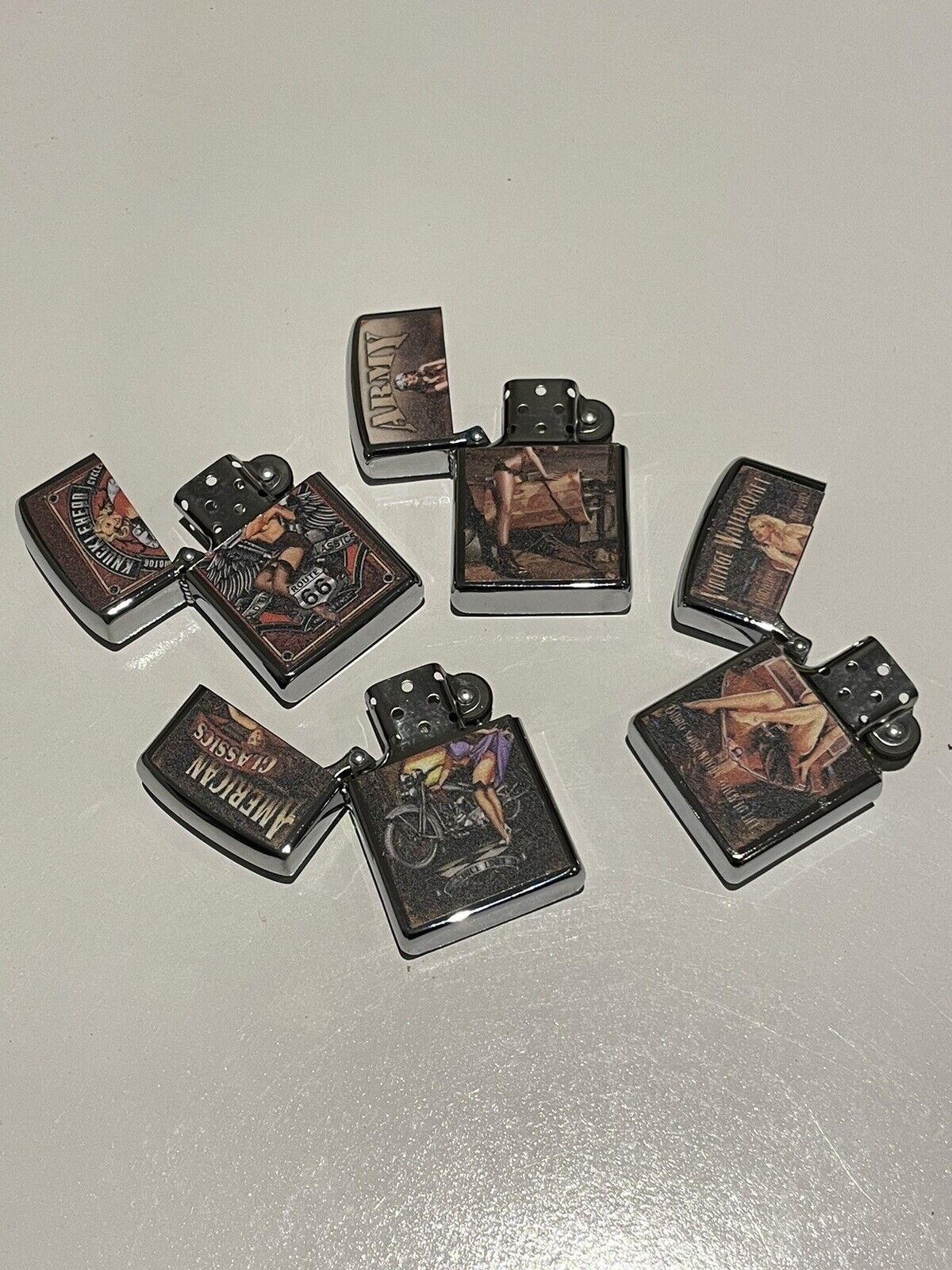 4 PCs set windproof Oil Lighters Unbranded Route 66 American classics Army