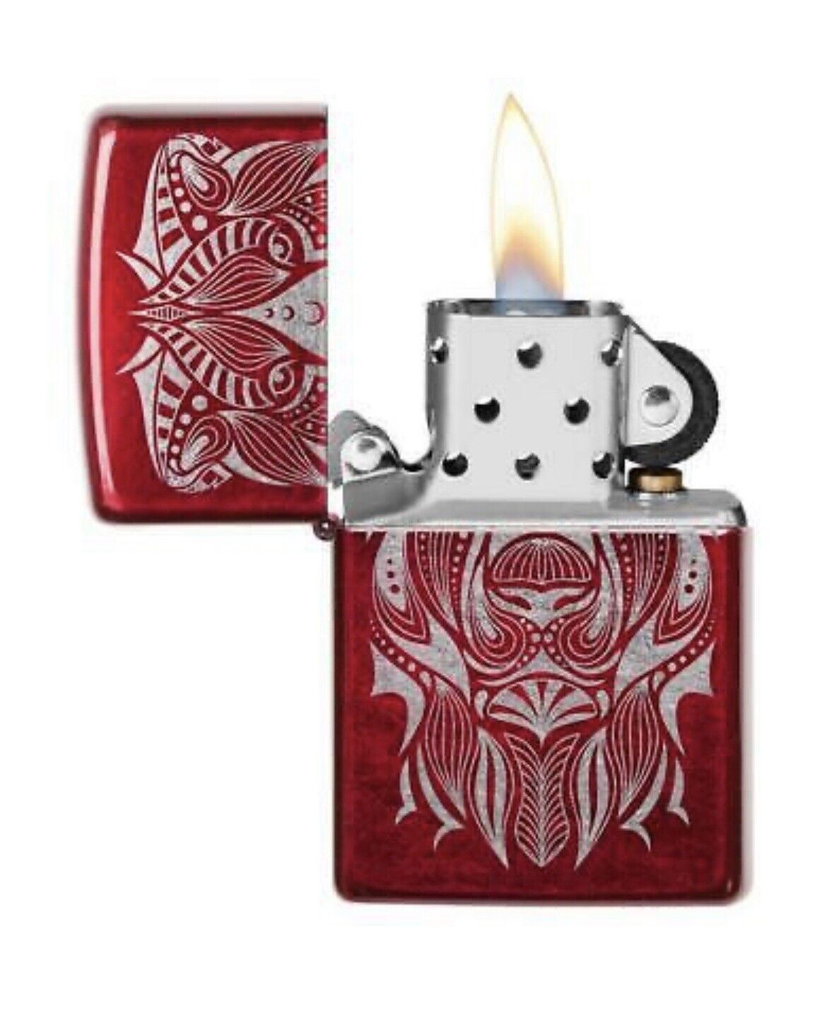 Genuine Zippo Lighter Lion Tattoo Design Candy Apple Red Windproof Collectible