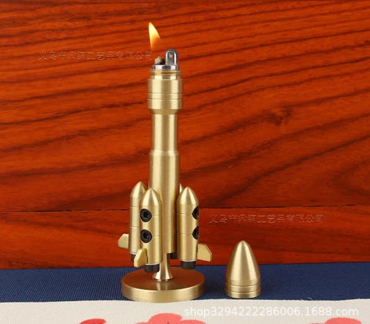 Brass Rocket Lighter Decompression Handle Rotating Desktop Decoration Vintage