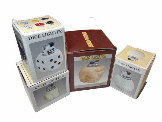 4 PCs Vintage Style Table Top Ceramic Lighters Hand ,kneel, Golf And Dice Gift