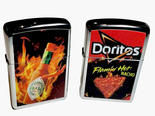 2 PCs Windproof Oil Lighters Tabasco &Doritos Design Novelty Gift For Collectors