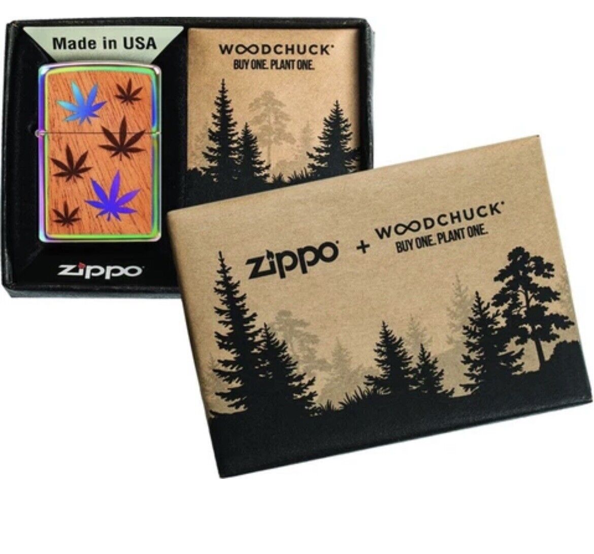 Zippo Lighter features a two sided mahogany emblem leaf design Wood USA RRP $195