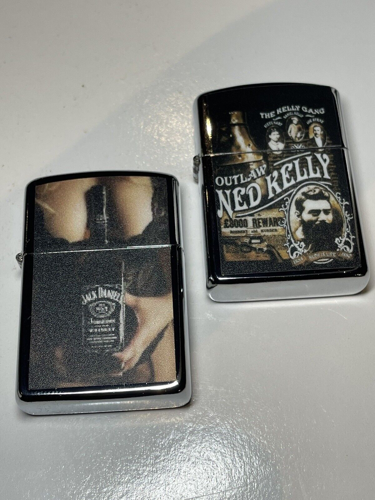 4 PCs Windproof Oil Lighters Vintage Designs Jack Daniels Ned Kelly Pears Soap