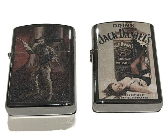 2 PCs Windproof Oil Lighter Set Jack Daniels And Ned Kelly Design Lighter Set
