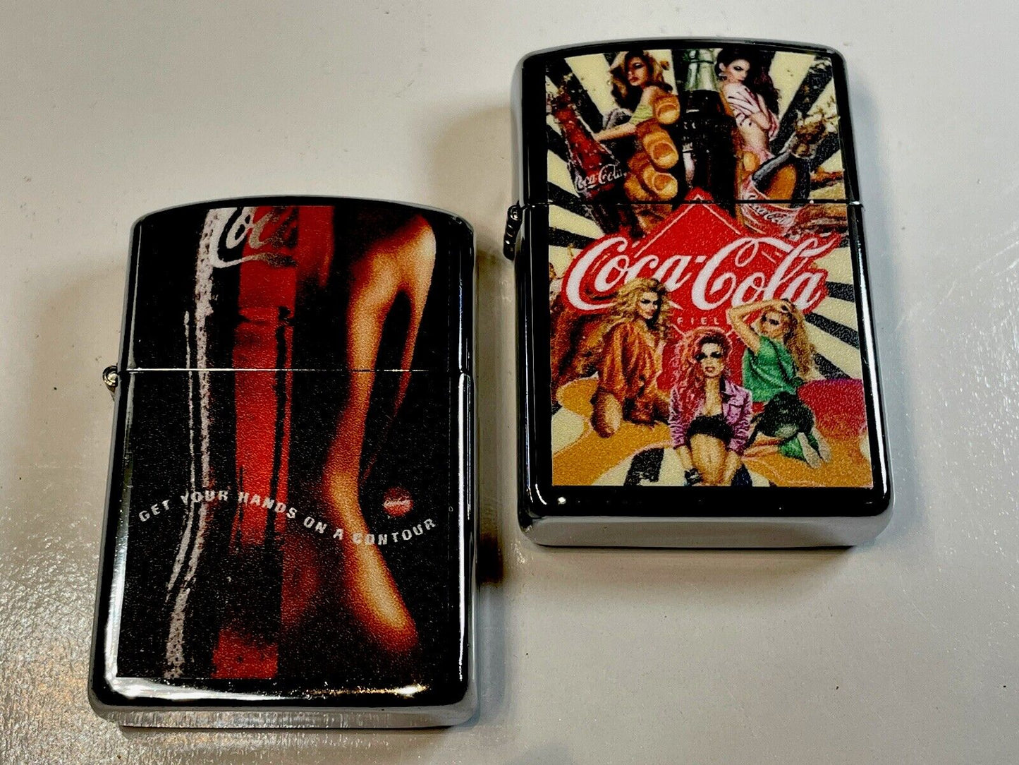 4 PCs Windproof Oil Lighters Coke Coca Cola Novelty Designs Start Collect Hobbie
