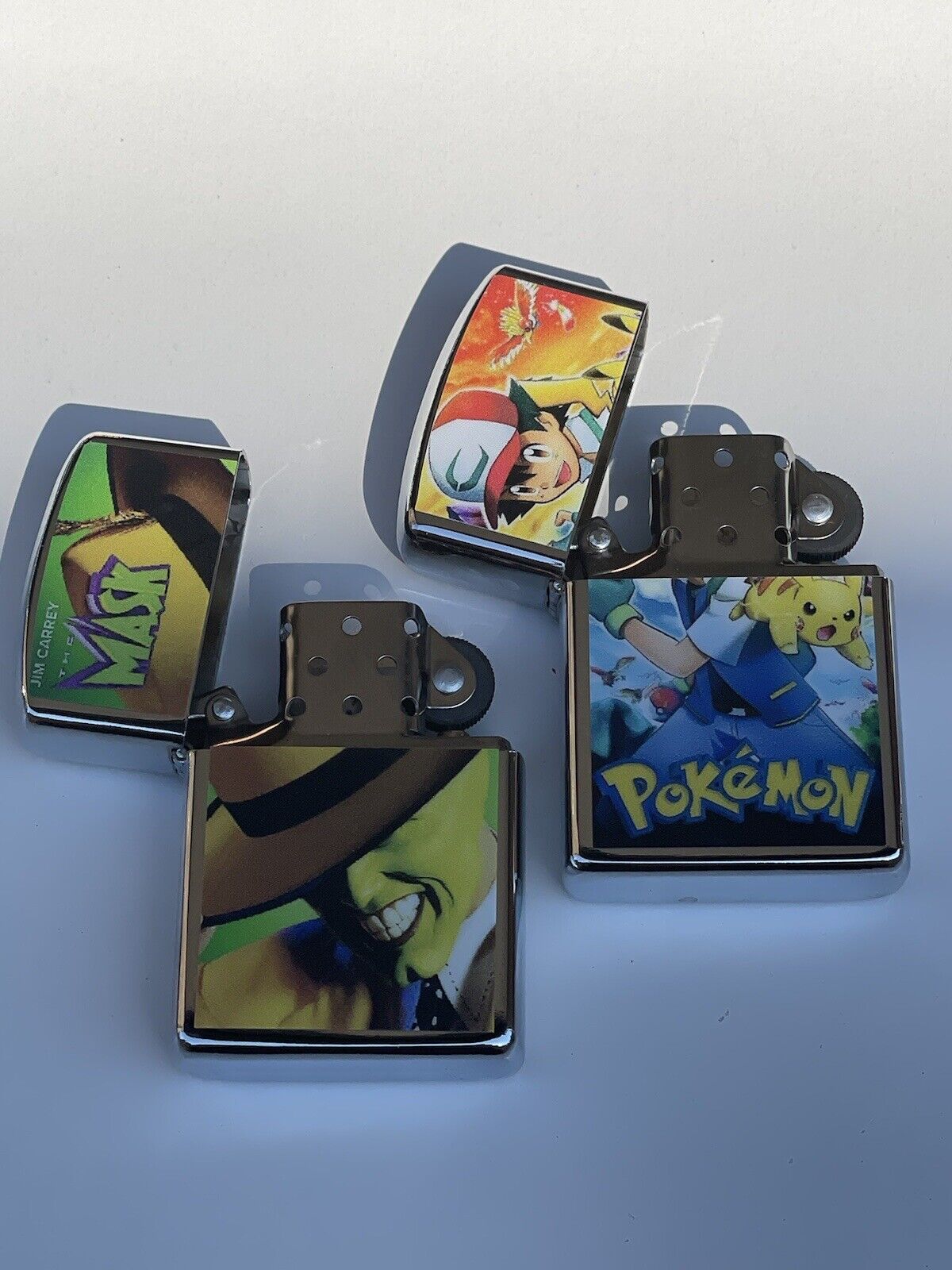 4pcs Windproof Oil Lighters Novelty Super Mario Pokémon Mask Designs Lighter Oil