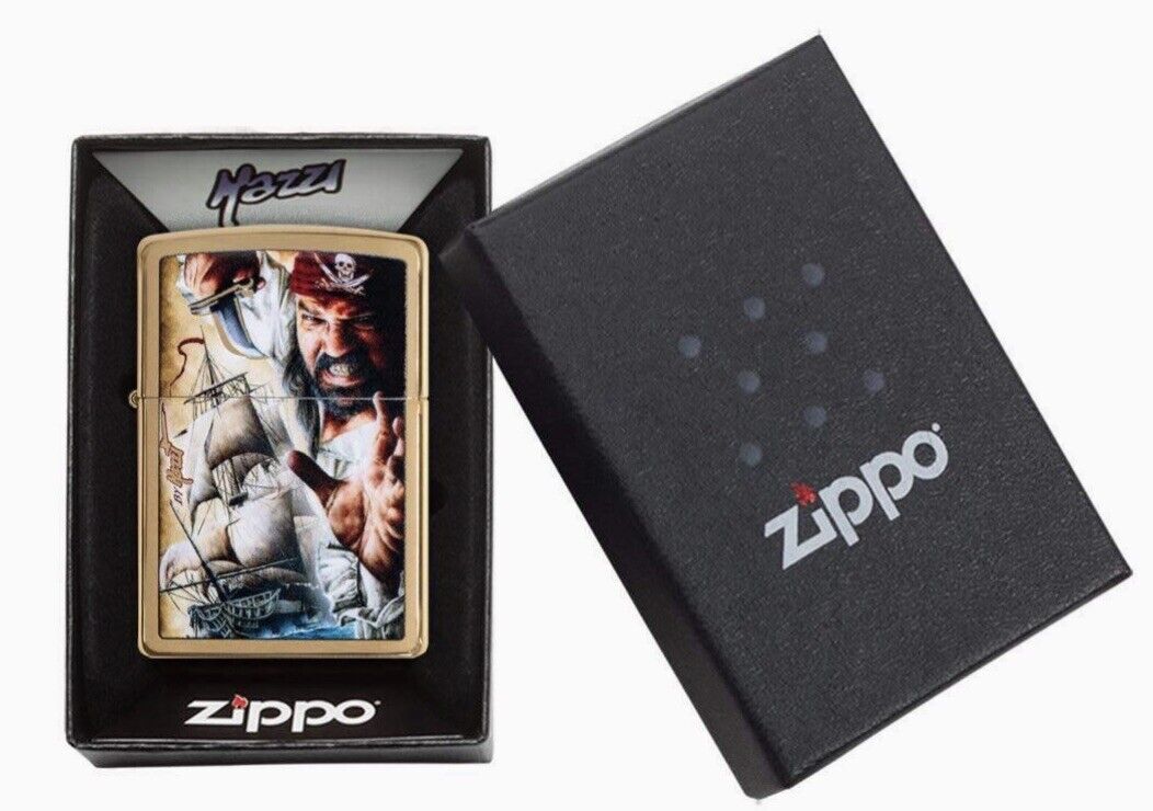Genuine Zippo Lighter Mazzi Pirate Ship Art Work Brass Nautical Collection Gift