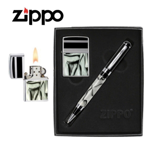 Zippo Black Chrome Classic Style Lighter And Pen Gift Set For All Occasions Rare