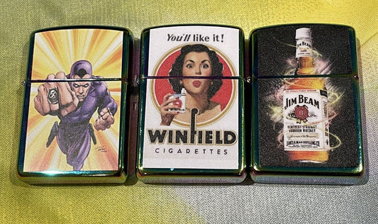 3 PCs Windproof Oil Lighters Winfield Jimbeam Phantom Need Zippo Fluid To Lit