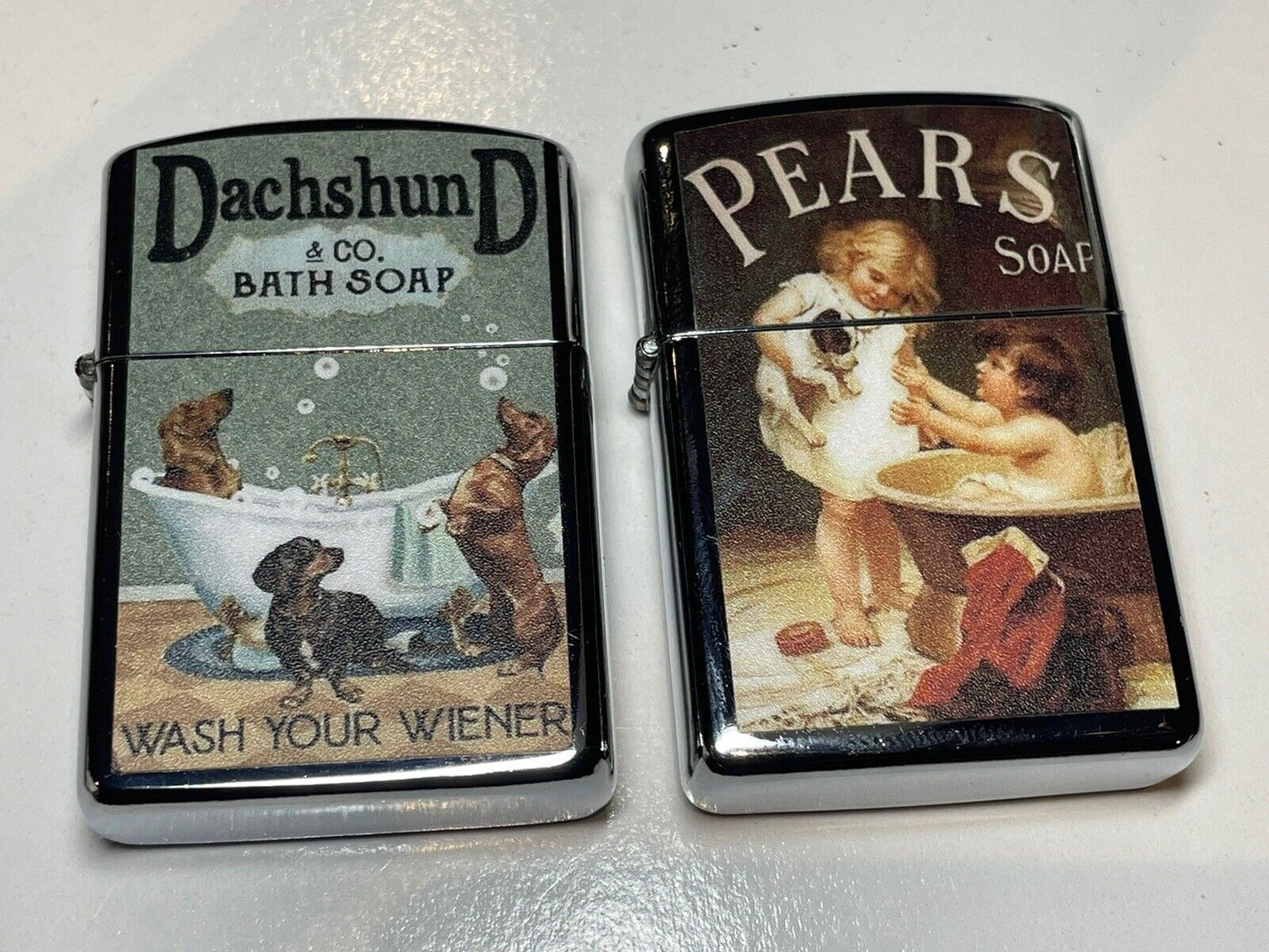 4 PCs Windproof Oil Lighters Vintage Designs Jack Daniels Ned Kelly Pears Soap