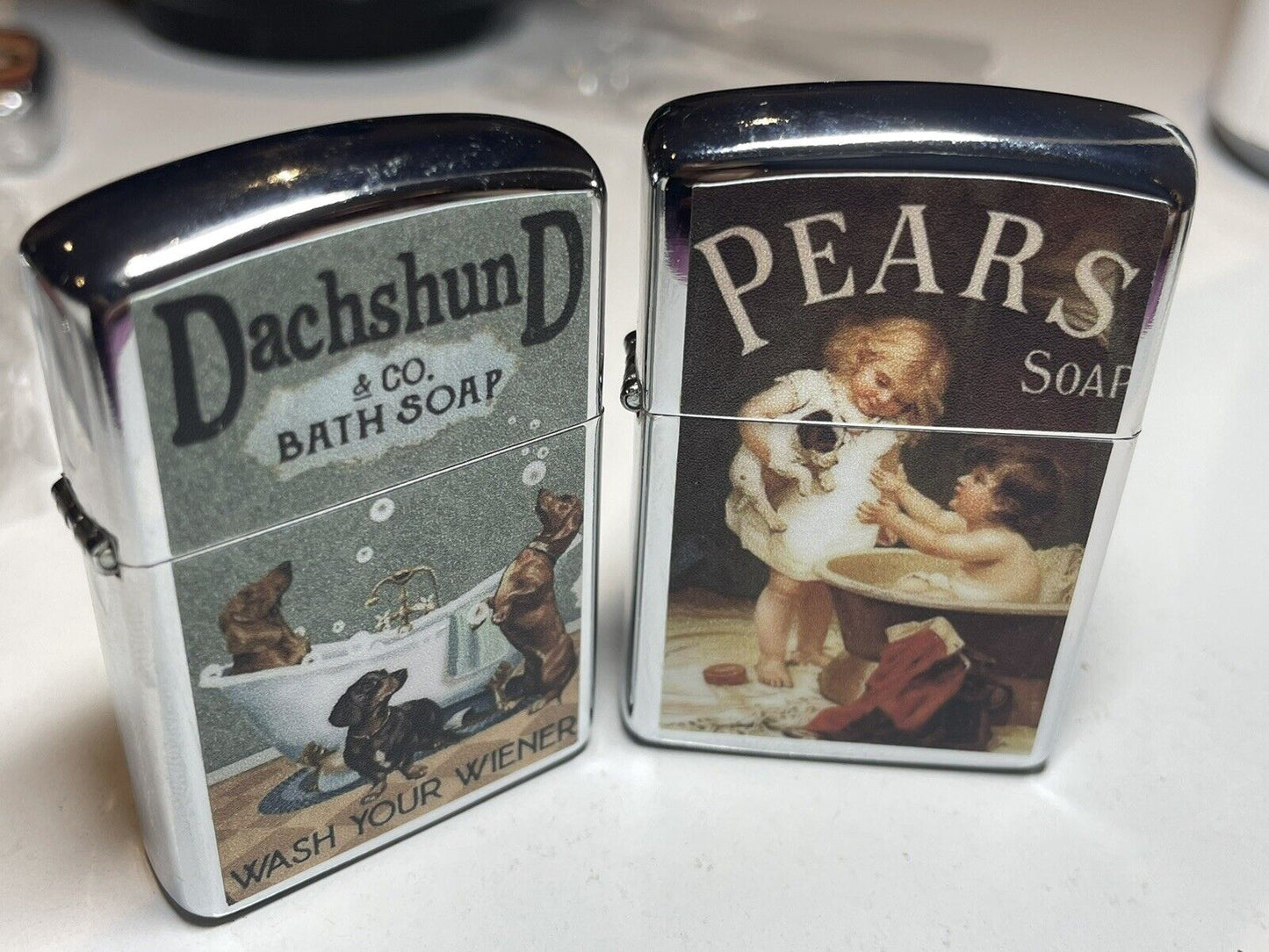 4 PCs Windproof Oil Lighters Vintage Designs Jack Daniels Ned Kelly Pears Soap