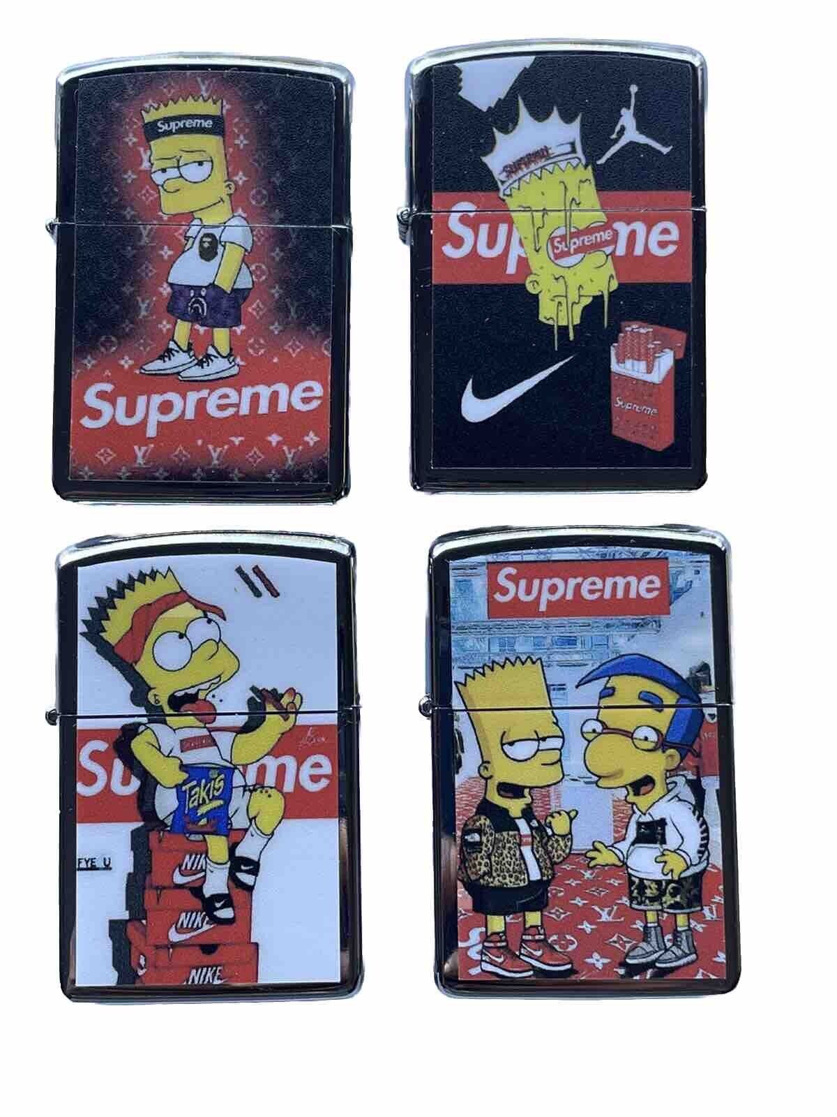 4 PCs Windproof Oil Lighters Set Novelty Supreme Bart Simpson Character Lighters